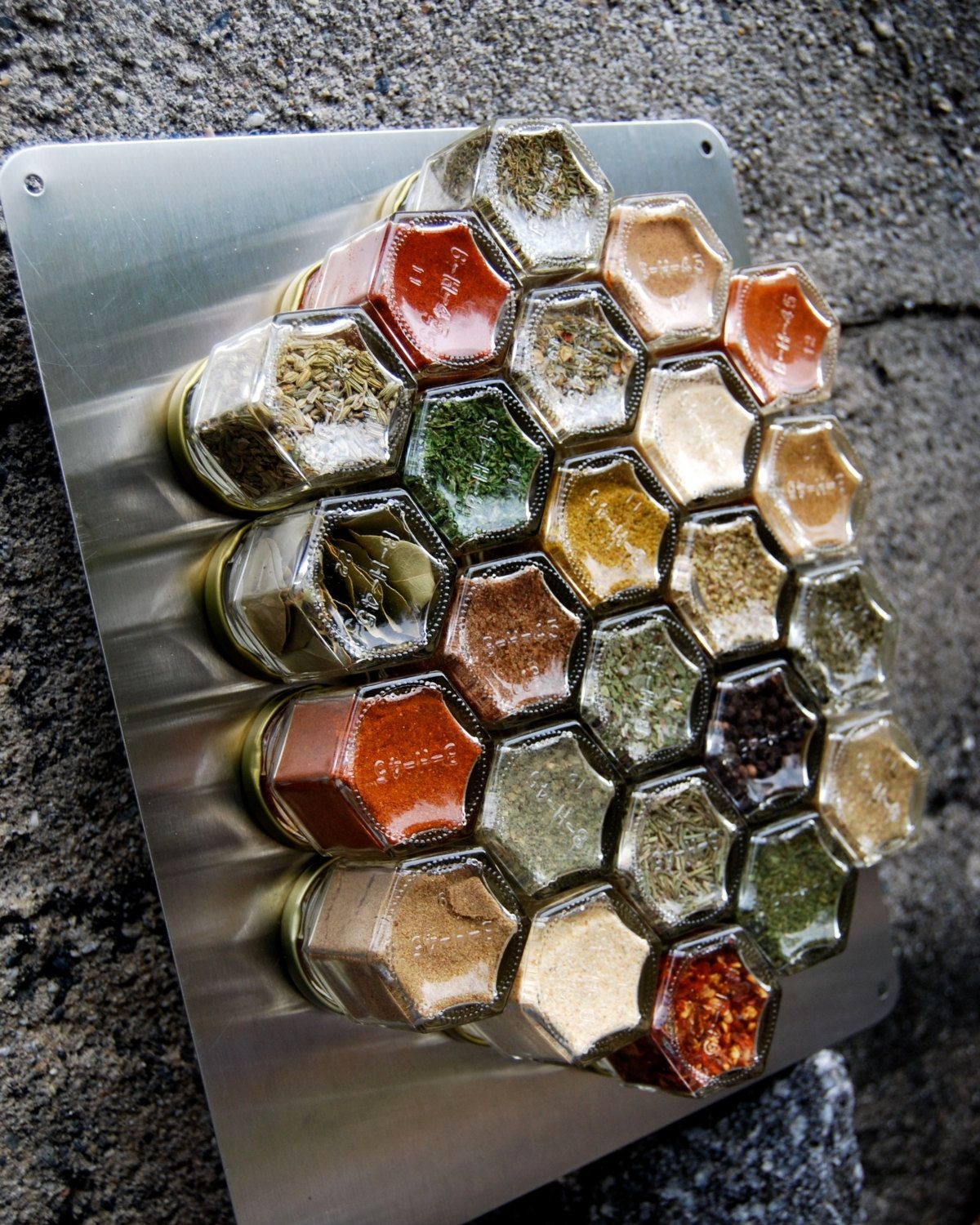Honeycomb magnetic spice rack for wall