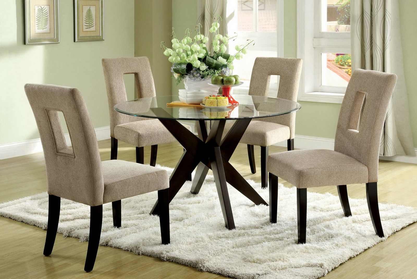 Round glass dining table wood base 1