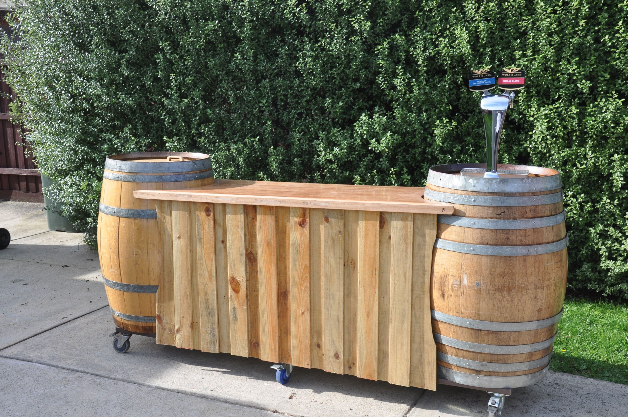 Rustic Outdoor Portable Bar with Wine Barrels