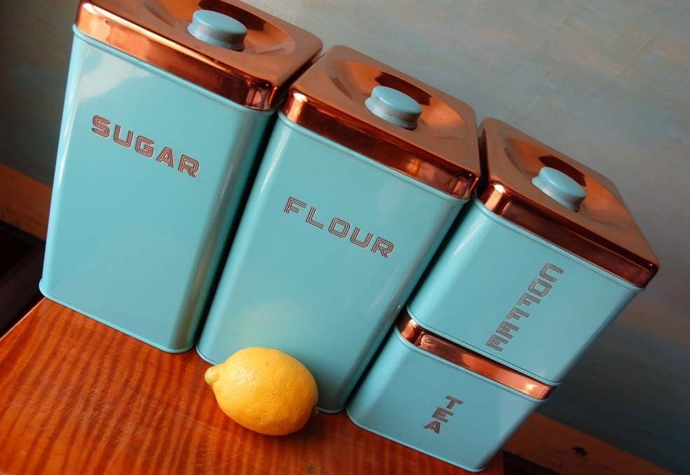 Vintage kitchen canister tins new in