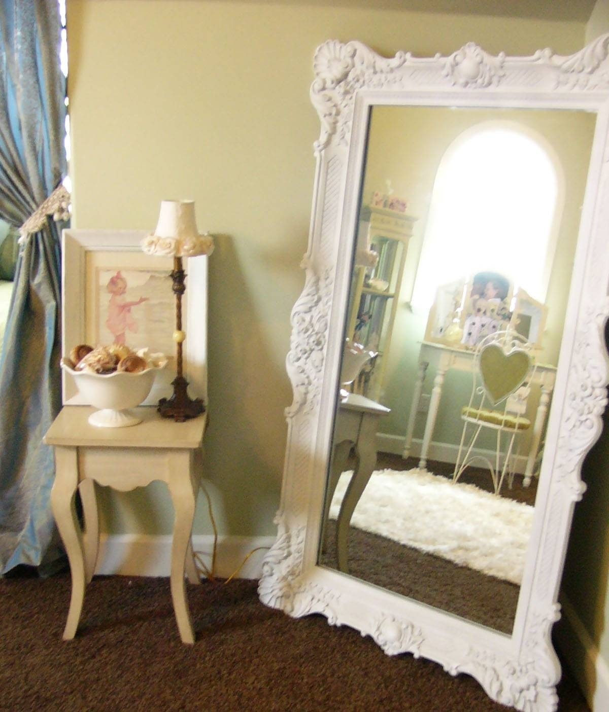 White leaning floor mirror