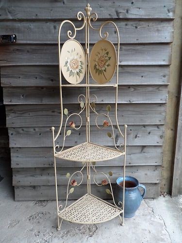 Wrought iron corner shelf stand