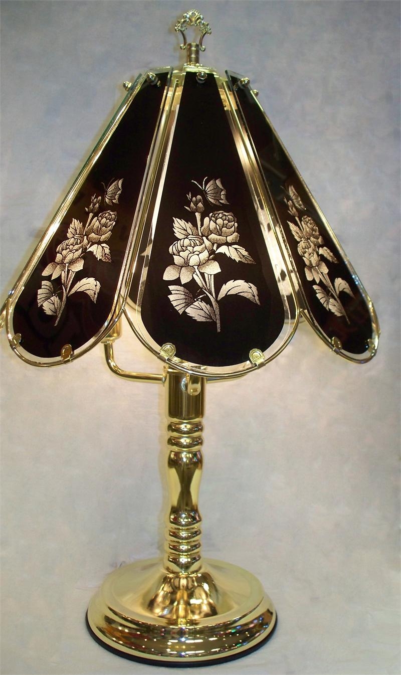 Roses on Black Glass 8-Panel Touch Lamp #628-4DA
