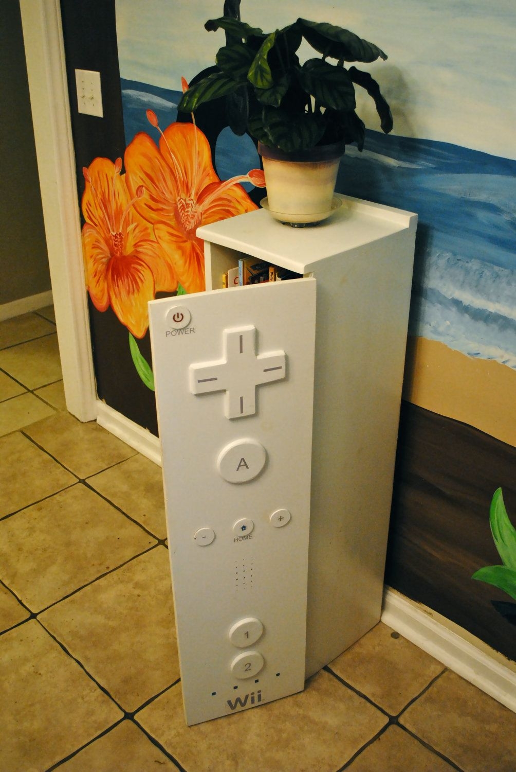 A Childrens Bookcase Cabinet With A Wii