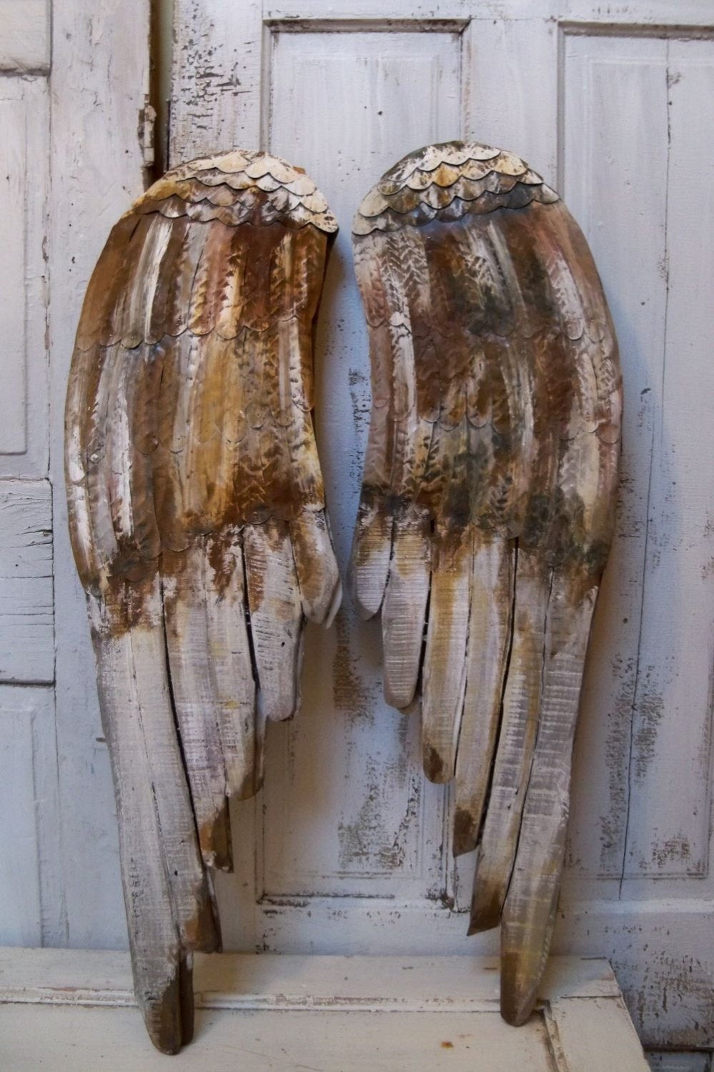 Angel wings large wood carved wall