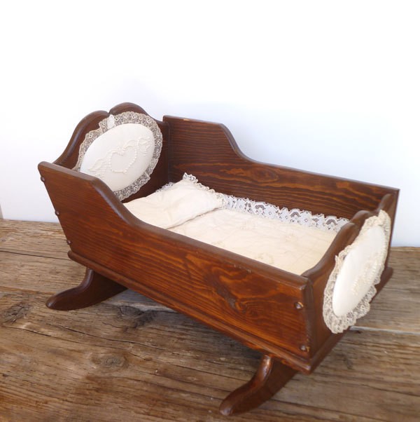 Antique vintage wooden baby doll cradle