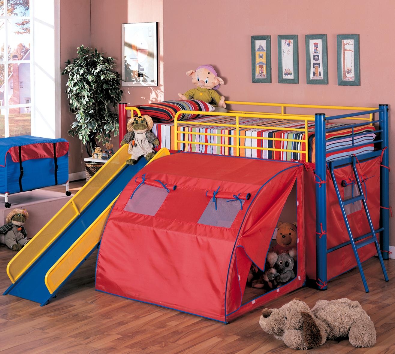Bunk bed with slide and tent