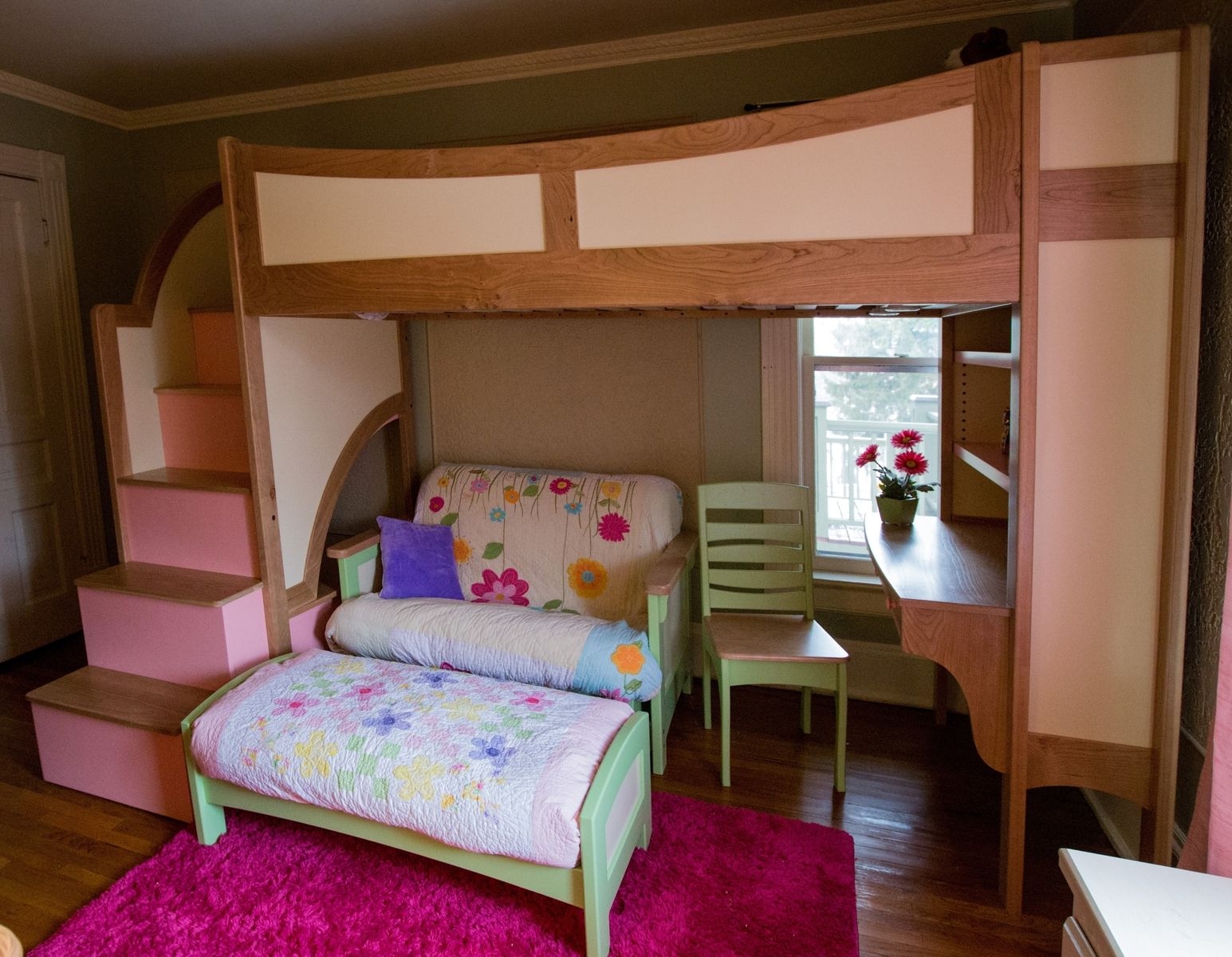 Compact Loft Bed with Desk and Futon Seating