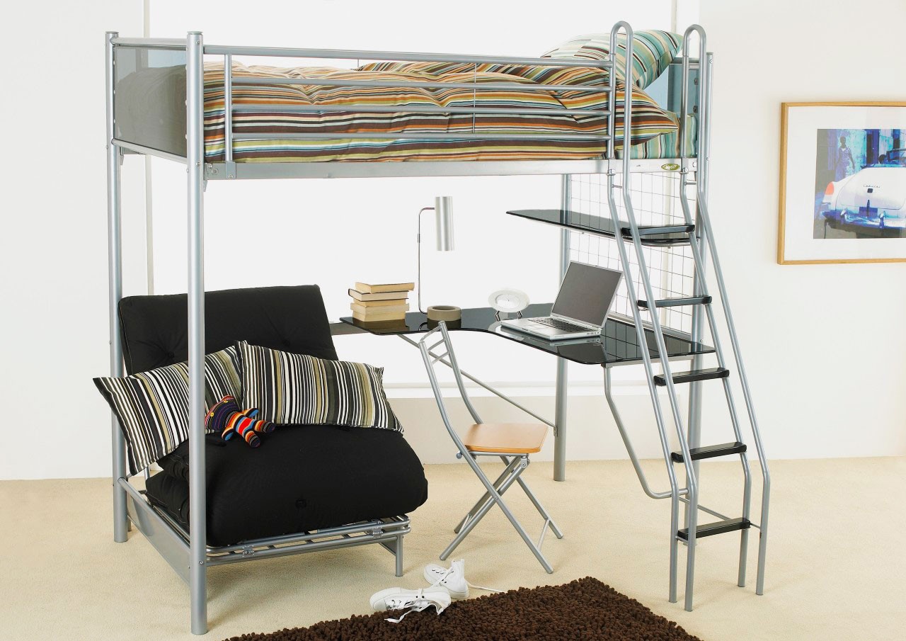 Full size loft bed with futon