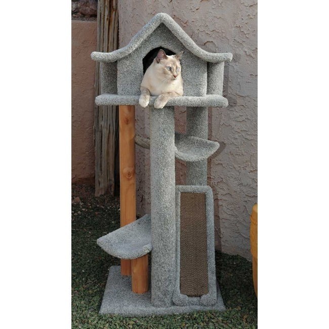 New Cat Condos New Cat Condos Large Pagodas Cat Tree, Gray, Carpet, 46 in.