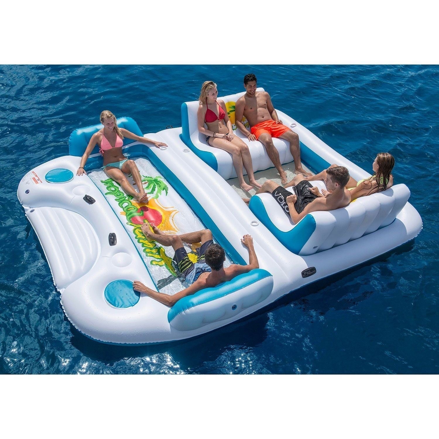 New Giant Inflatable Floating Island 6 Person Raft Pool Lake Float 15'-8"x 9'-4'
