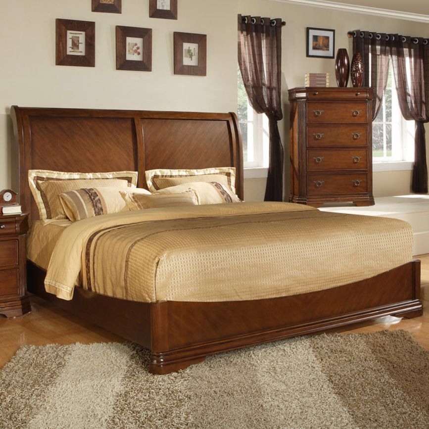 New Queen Size Sleigh Bed Light Cherry Furniture Head Board Footboard