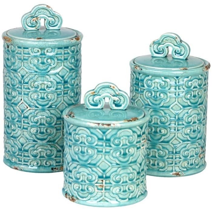 Teal tea coffee sugar jars