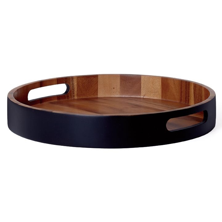 Torre & Tagus 901593B Sena Acacia Wooden Round Tray, Black