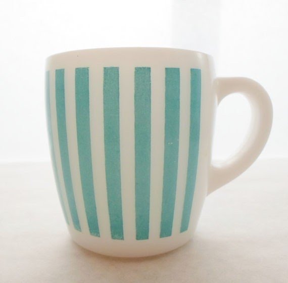 Vintage turquoise striped coffee cup mug by alsredesignvintage 6 00