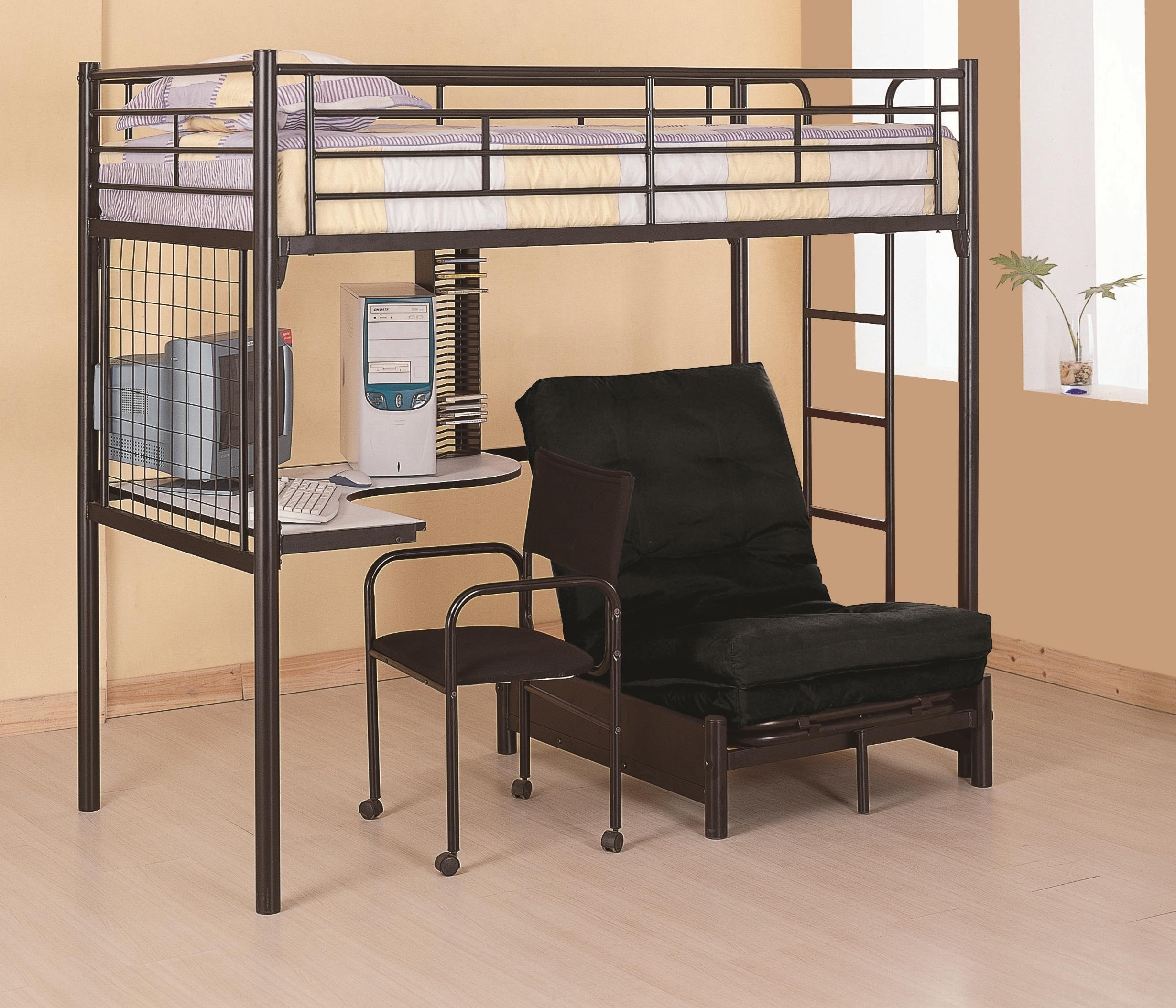 Coaster Fine Furniture 2209 Metal Bunk Bed with Futon/Desk/Chair and CD Rack, Black Finish