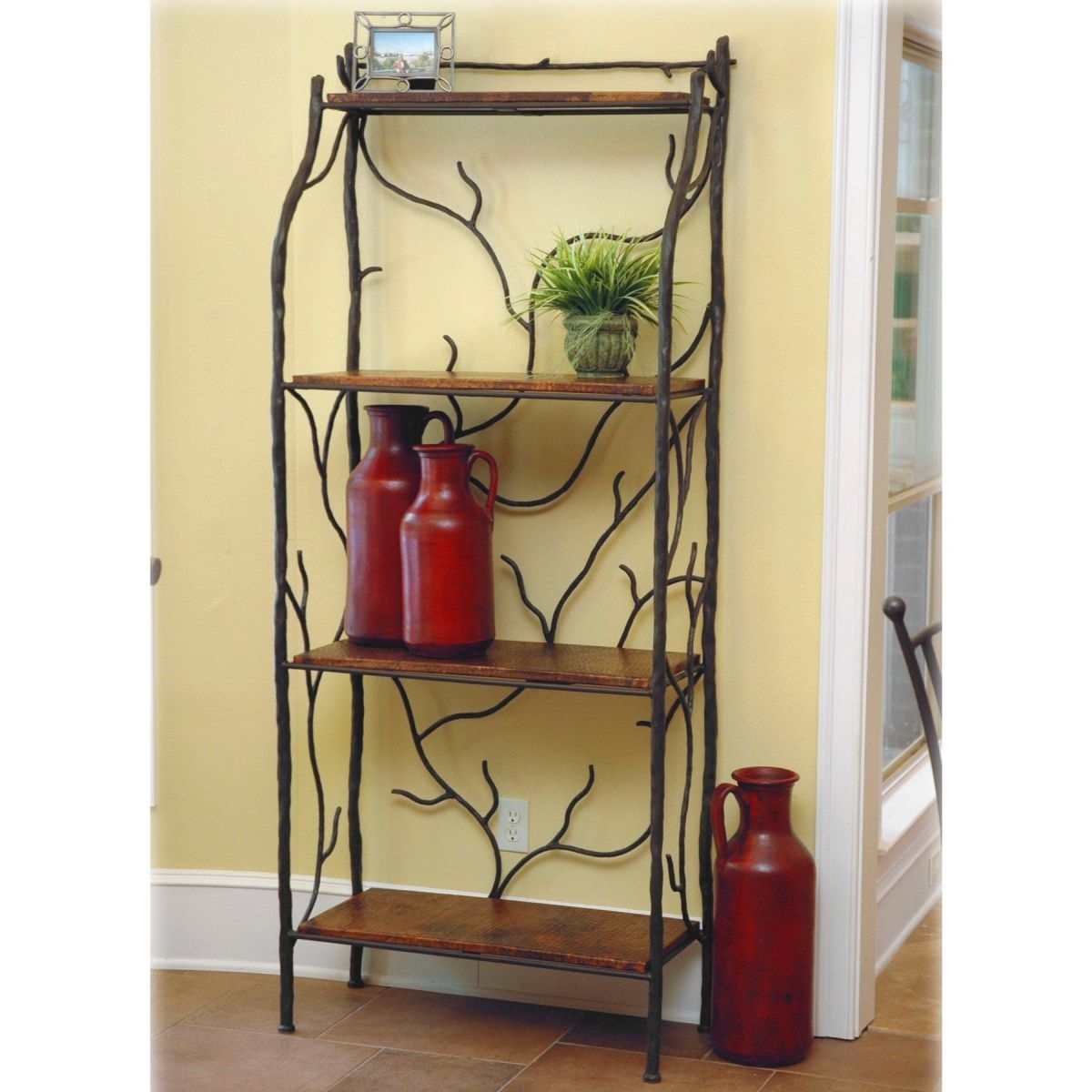 Corner wrought iron bakers rack
