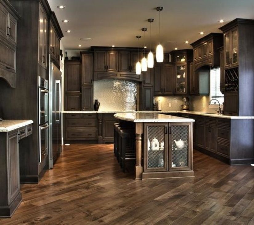 Dark wood kitchen island