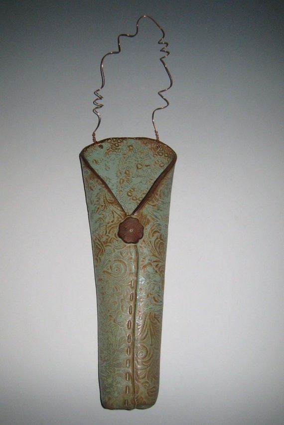Hand built textured wall pocket vase
