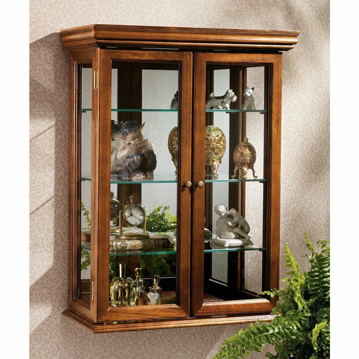 Hanging curio cabinet glass mirrored display collectibles country shelf case