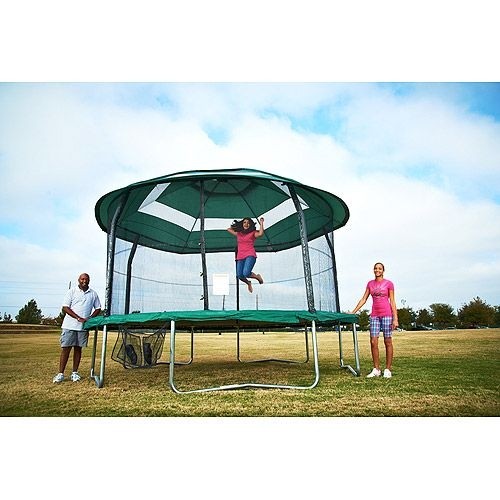 Jumppod elite 15 trampoline and enclosure combo with protective cover