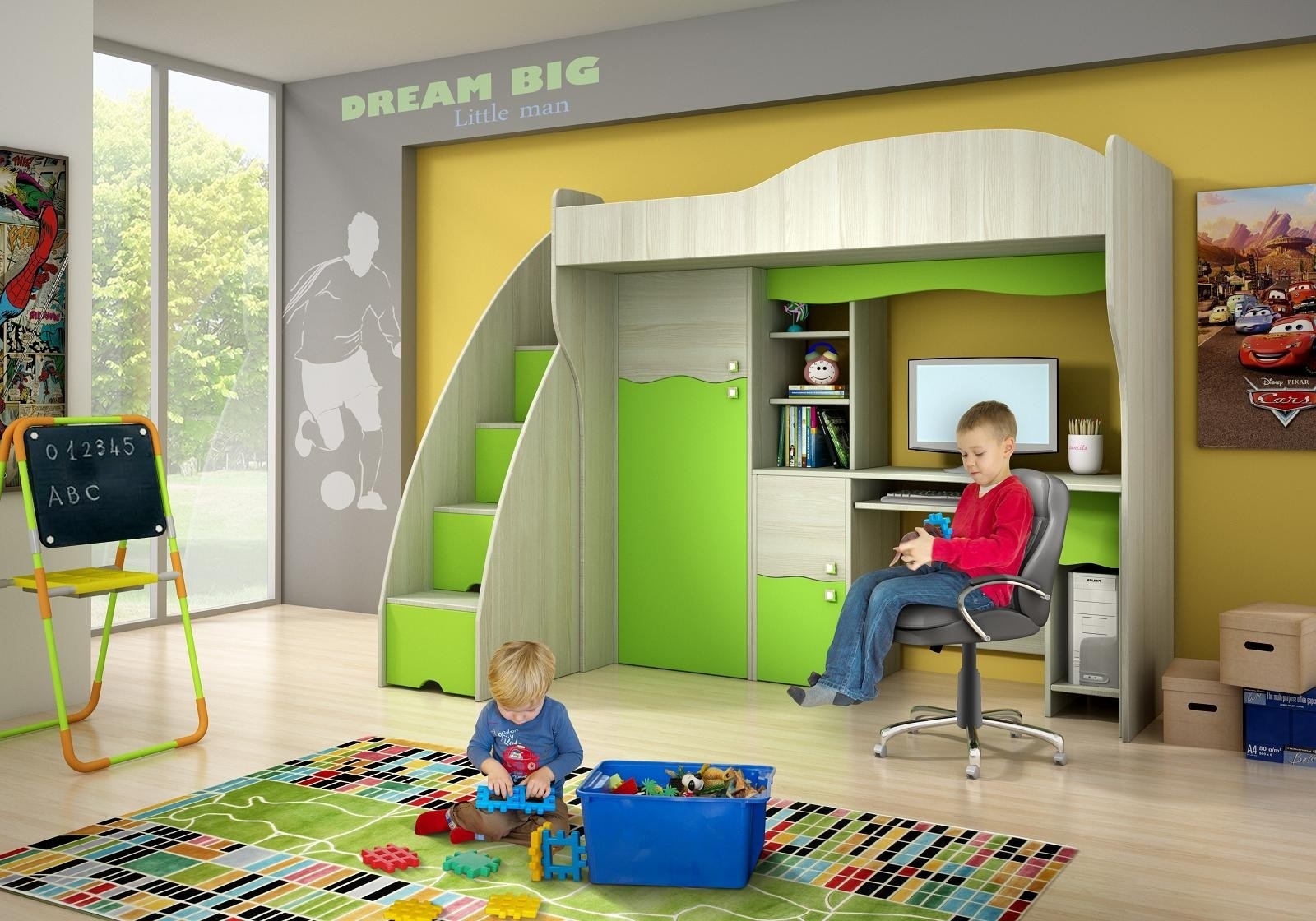Loft bed with desk and drawers
