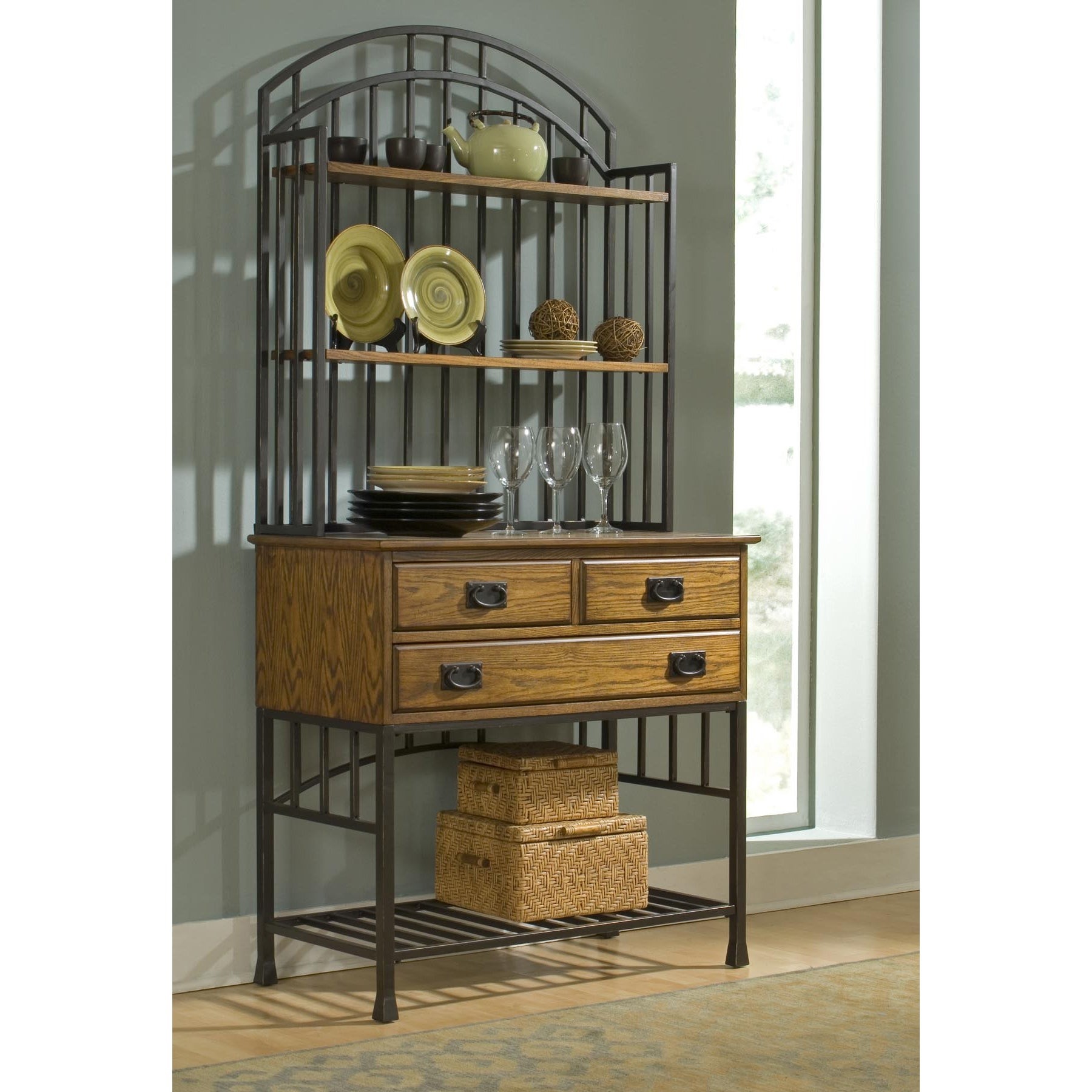 Oak bakers rack kitchen dining drawers distressed wood furniture storage