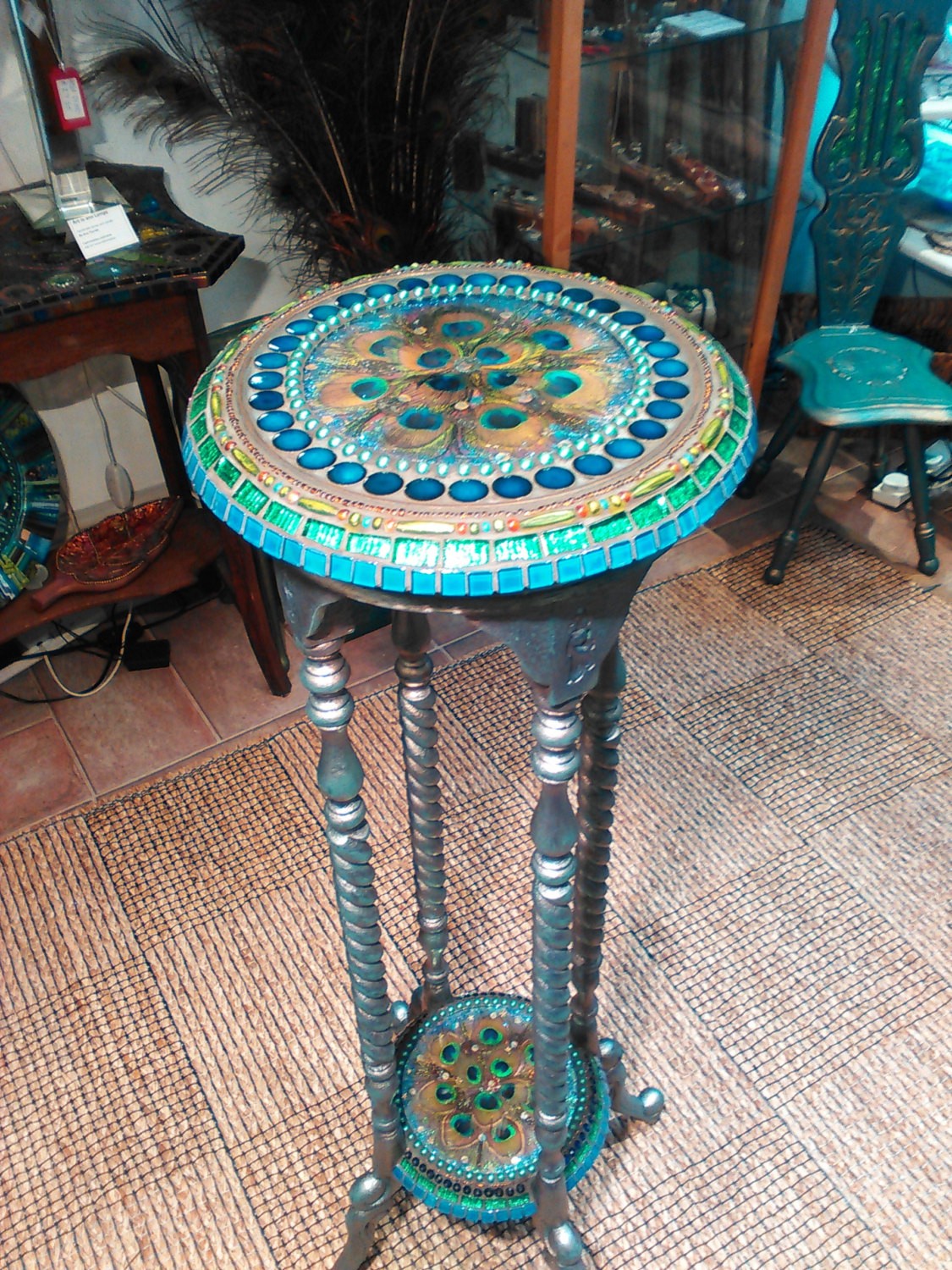Quirky mosaic tall tableplant stand