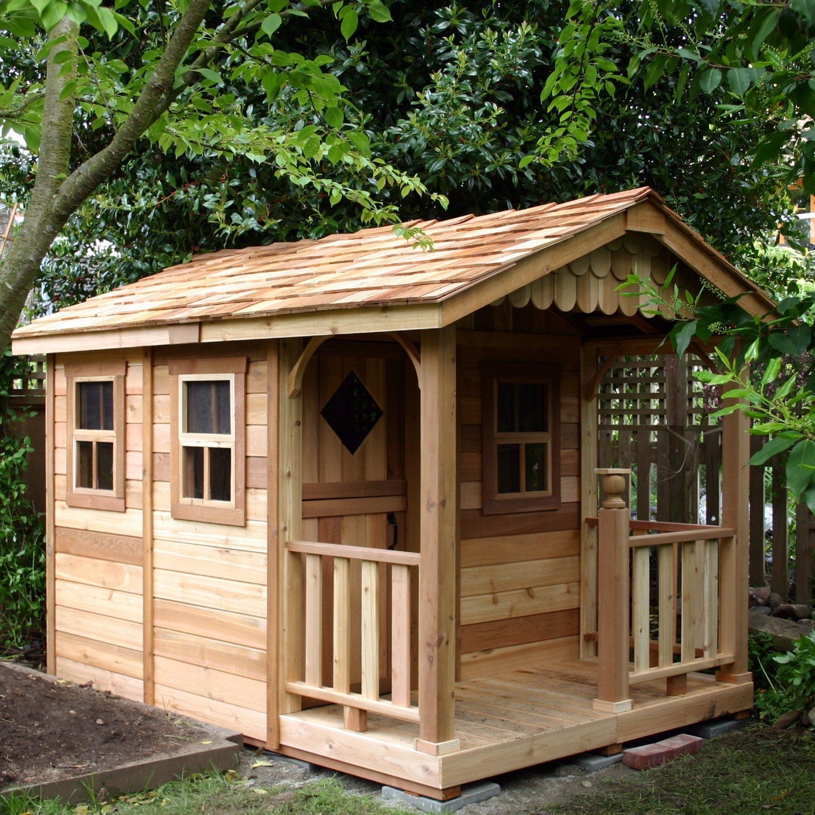Sunflower Playhouse with 3 Functional Window and Cedar Deck Porch