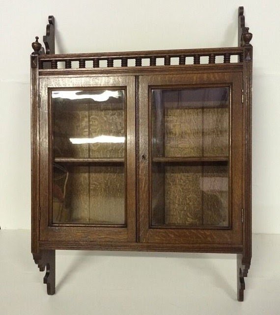 Vintage wall hanging curio cabinet shelf door by topsilverantique
