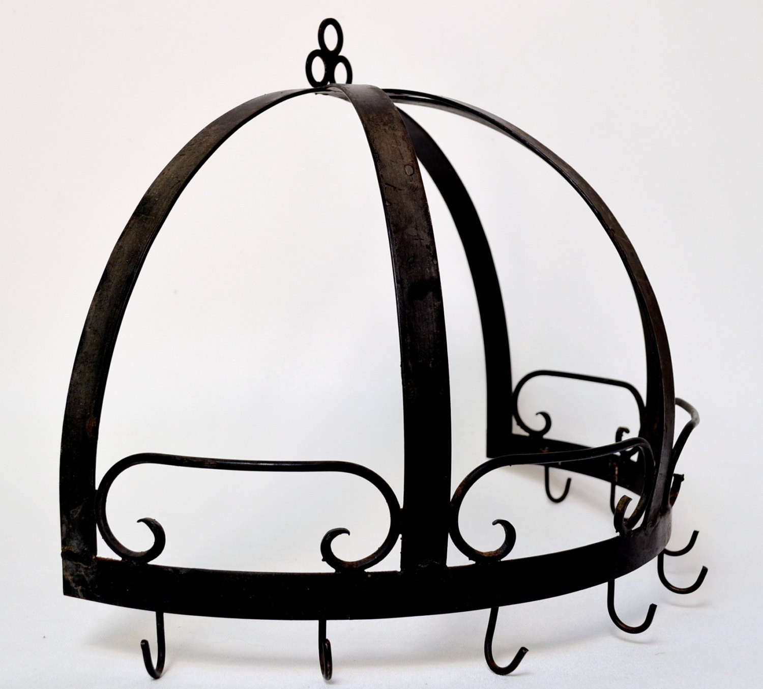 Wrought iron half dome pot rack wall