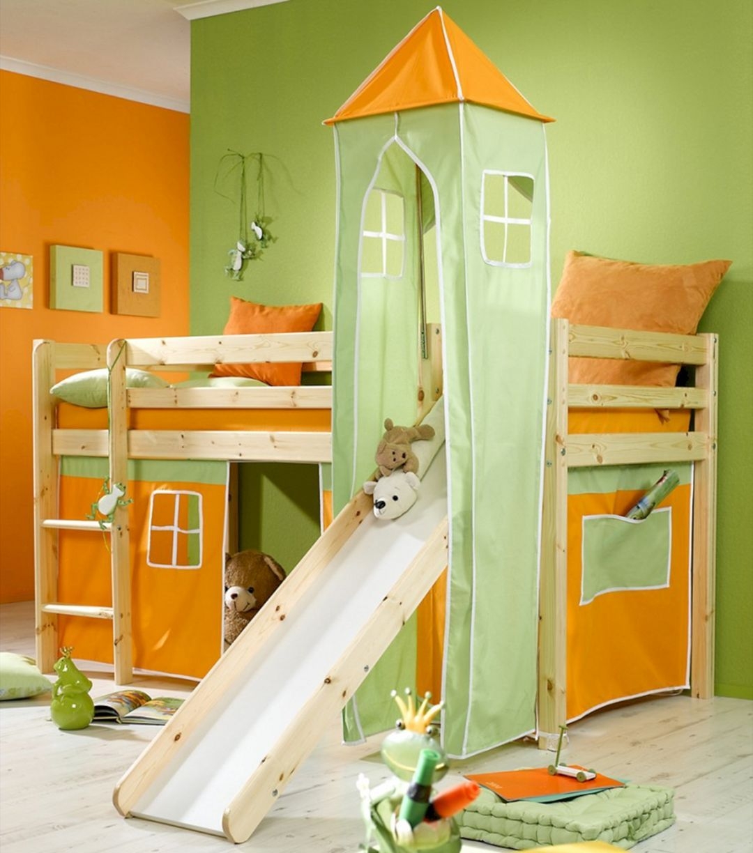 Cool minnie natural midsleeper boys kids bunk bed with orange