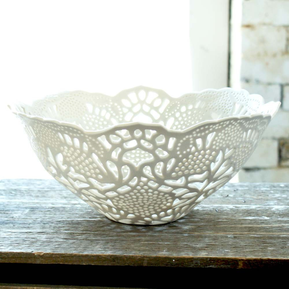 Hand Carved Porcelain Lace Fruit Bowl