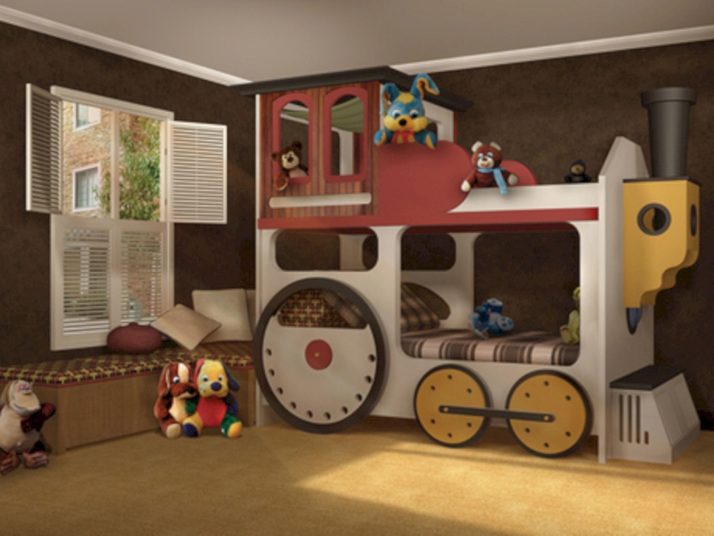 Kids train bed