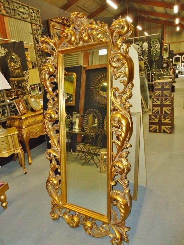 Large gold ornate rococo style cheval dressing mirror