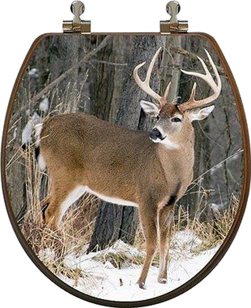 Topseat 6TSPR1504CP 3D Upland Series Deer Round Wood Toilet Seat