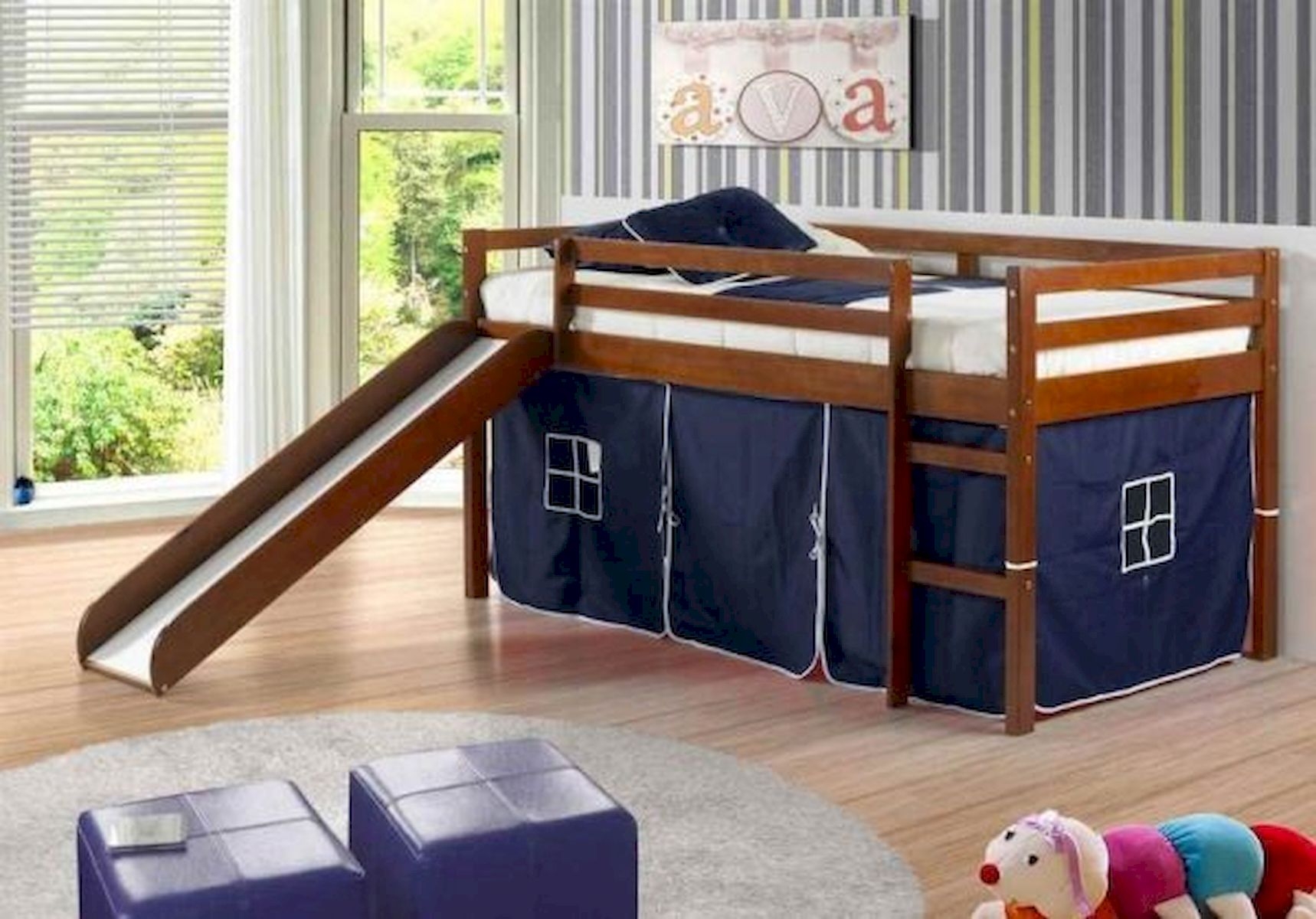 Twin size tent loft bed with slide and slat kit