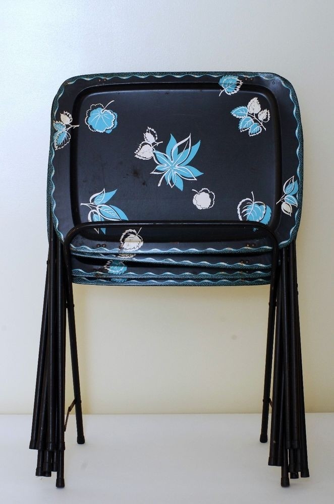 Vintage retro 50s 60s set of 4 black metal folding
