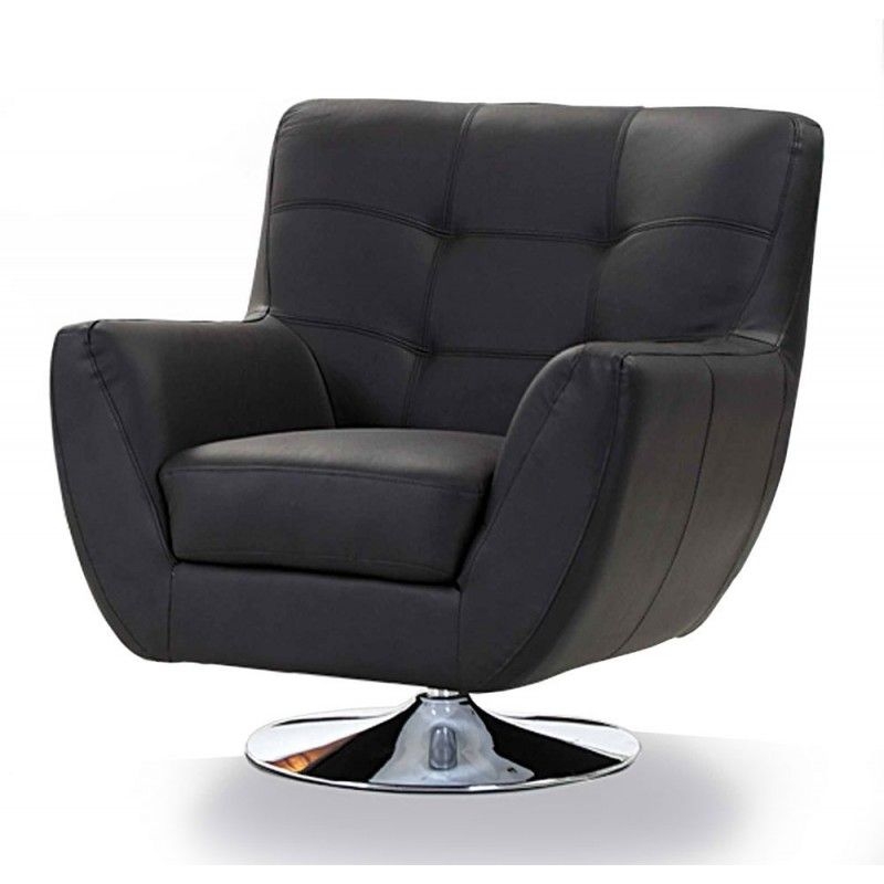 Modern tufted black faux leather lounge chairs with swivel metal
