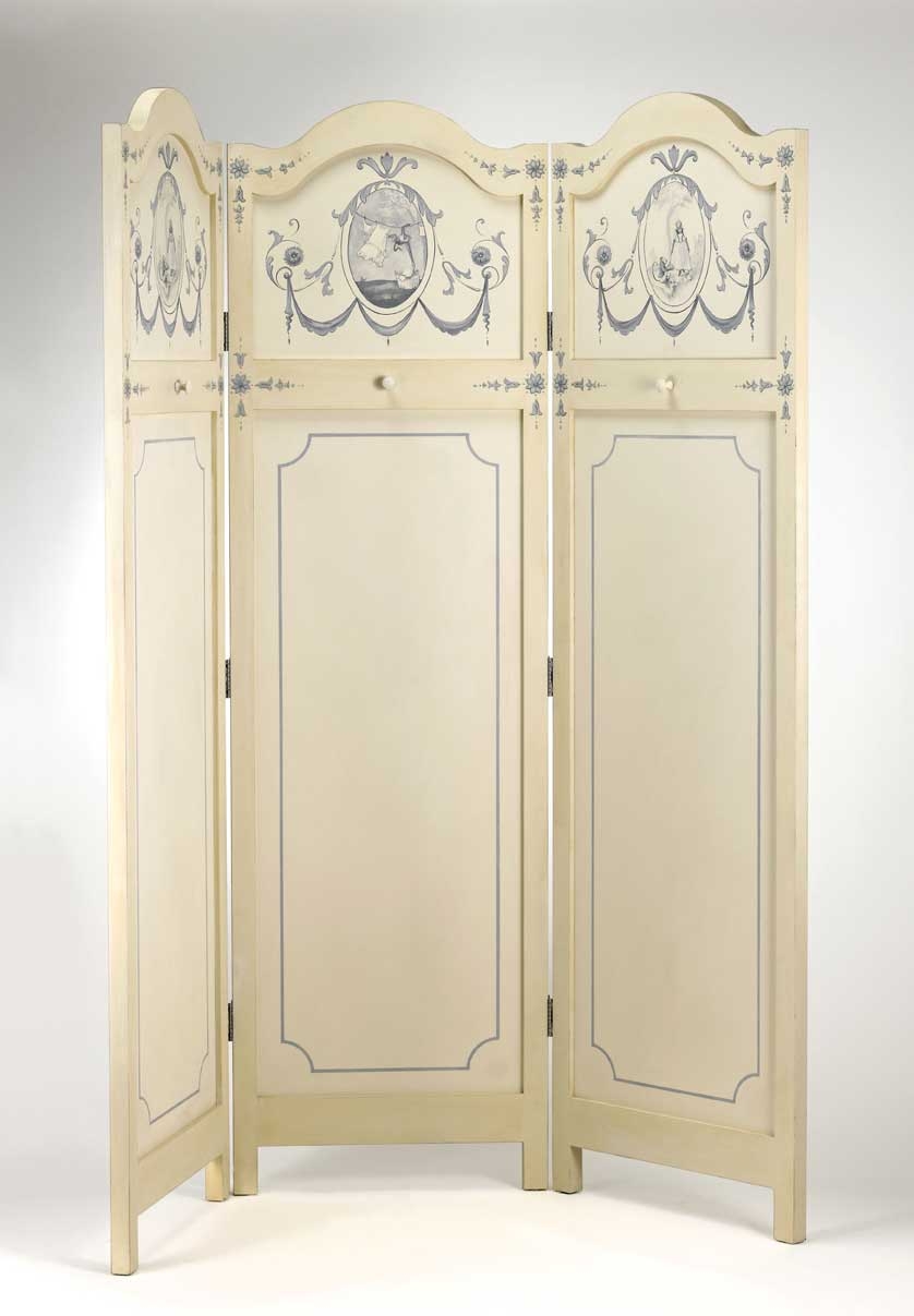 Using 3 panel white wood stencil antique folding screens room