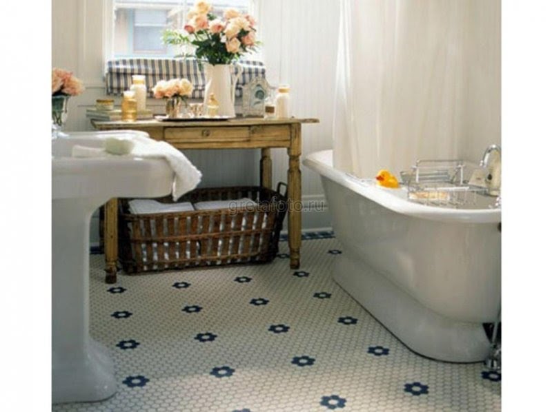 Blue and white checkered vinyl flooring