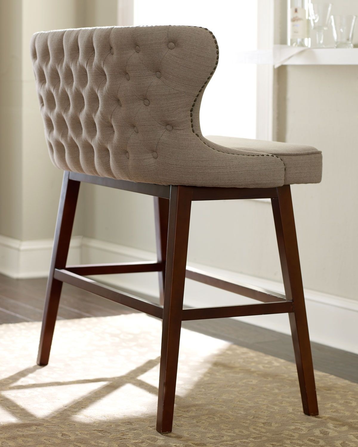 Evelyn Tufted Upholstered Bar Bench with Wood Legs