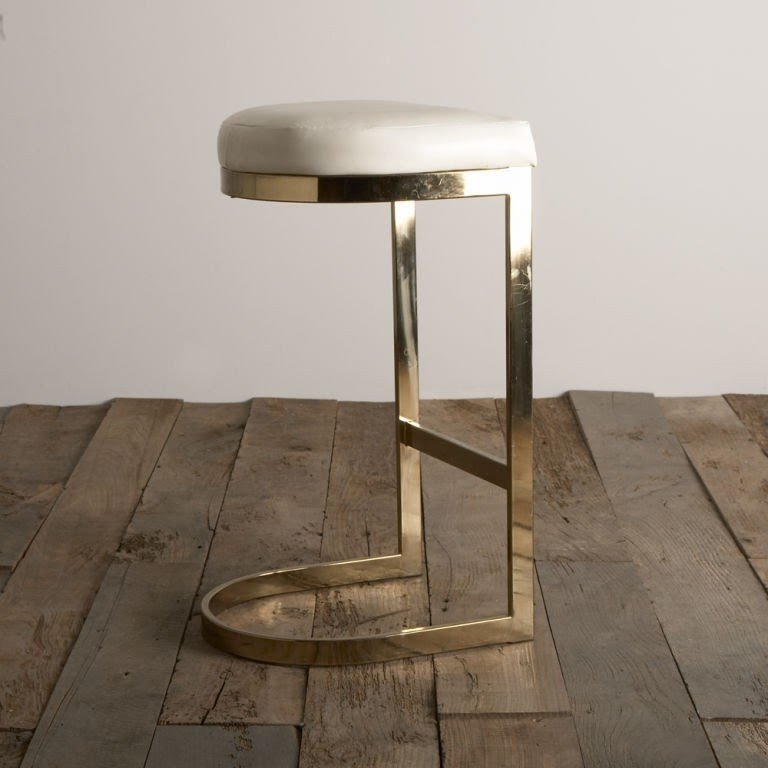 Set of three cantilvered brass framed barstools 1970s image 3