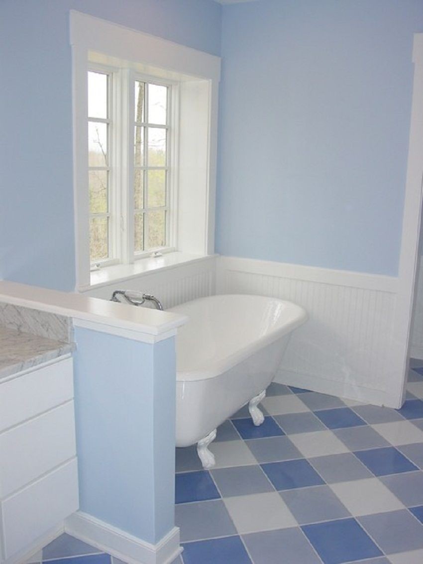 White and blue bathrooms