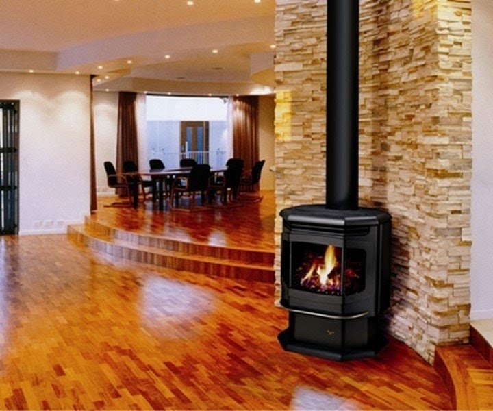 Corner ventless propane fireplace