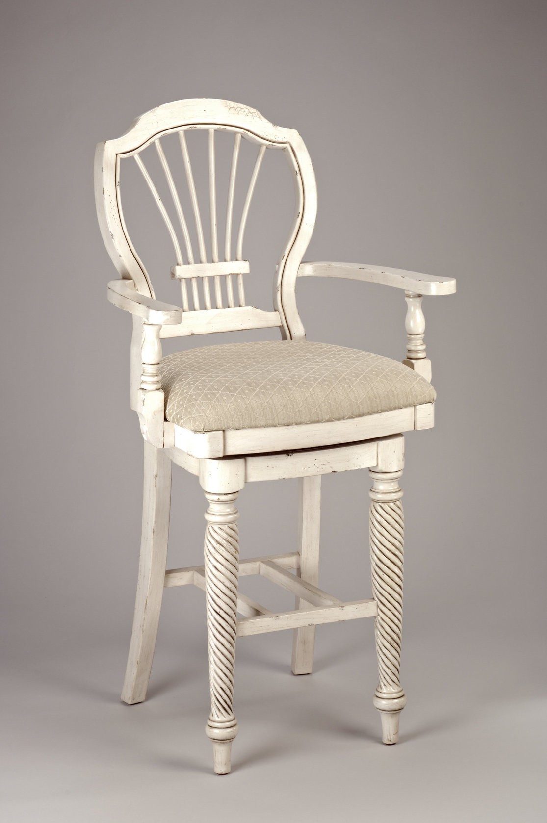 Hillsdale wilshire swivel wood bar stool with arms antique white