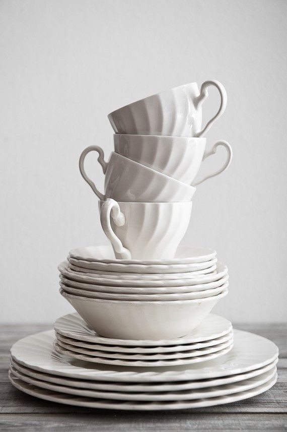 Vintage set of white ironstone dishes
