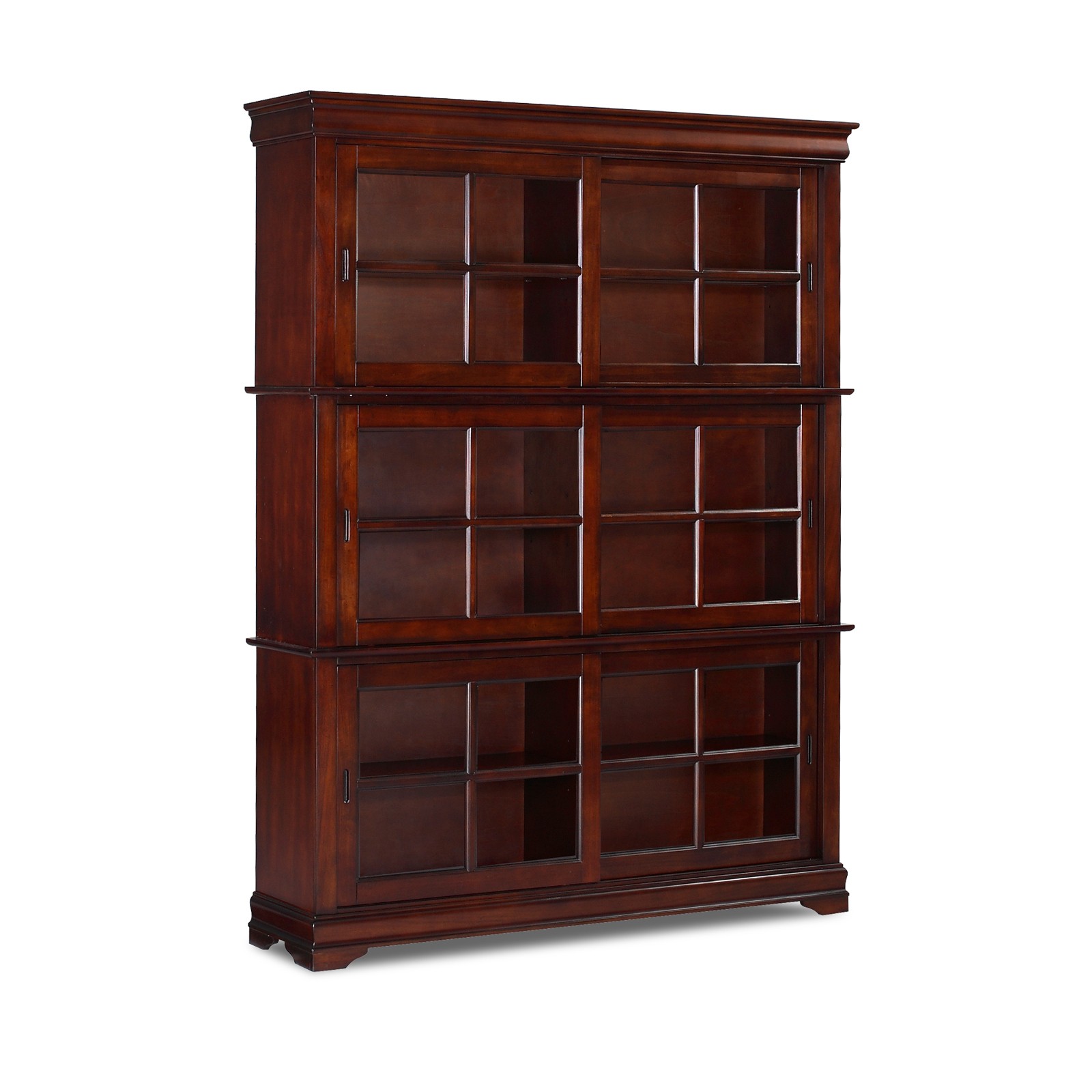 Wooden bookcases with glass doors