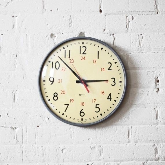 Military time clock school wall clock simplex gray metal body