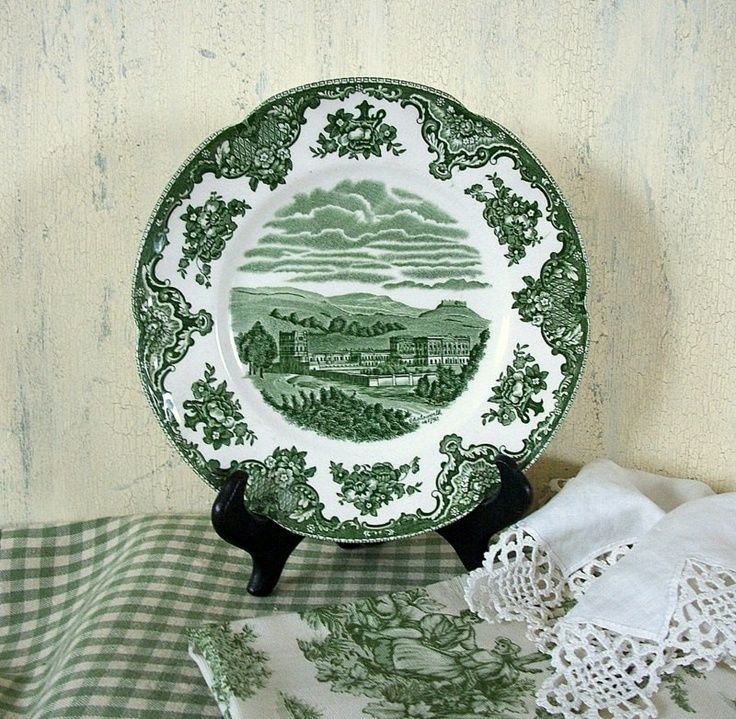 Vintage green transferware plate green